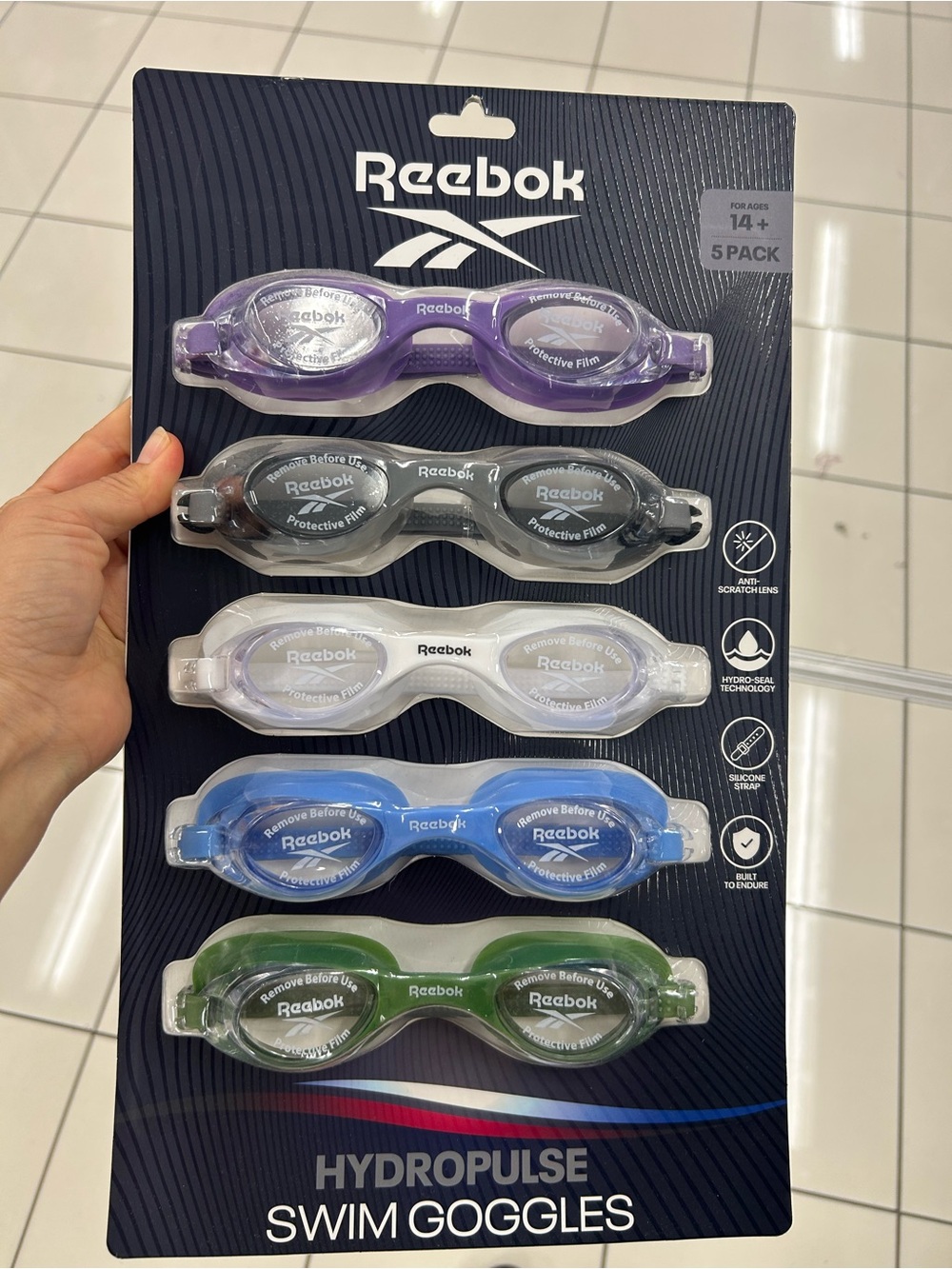 NWT Reebok Hydropulse 14+ adult size 5-Pack Swim Goggles